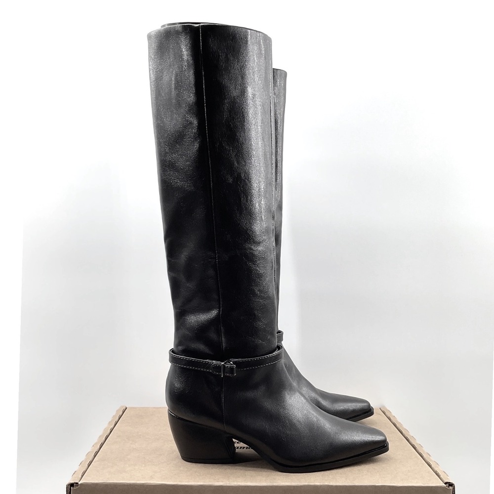 Franco Sarto Vanesha Dark Brown Leather Tall Block Heel Square Toe Boots Size 6